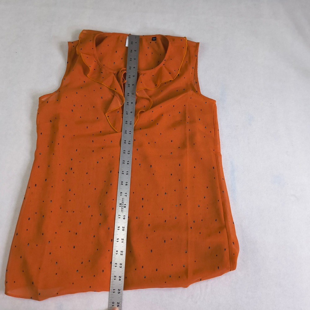 Cabi Orange Ruffle Neck Sleeveless Blouse Womens XS‎ Polka Dot Tie Neck Top - Picture 8 of 9
